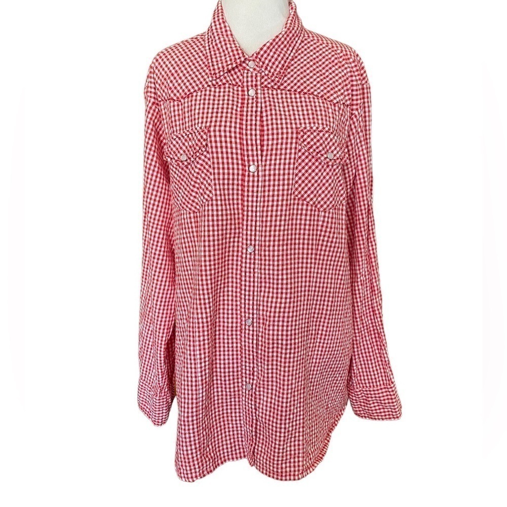 Back In The Saddle Red and white checkered Long Sleeve Shirt W Front Snaps SZ 3X